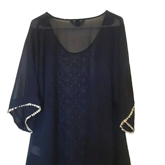 Lands' End Women's Navy Poly Georgette w White Embroidery Tunic Cover Up - Picture 7 of 11